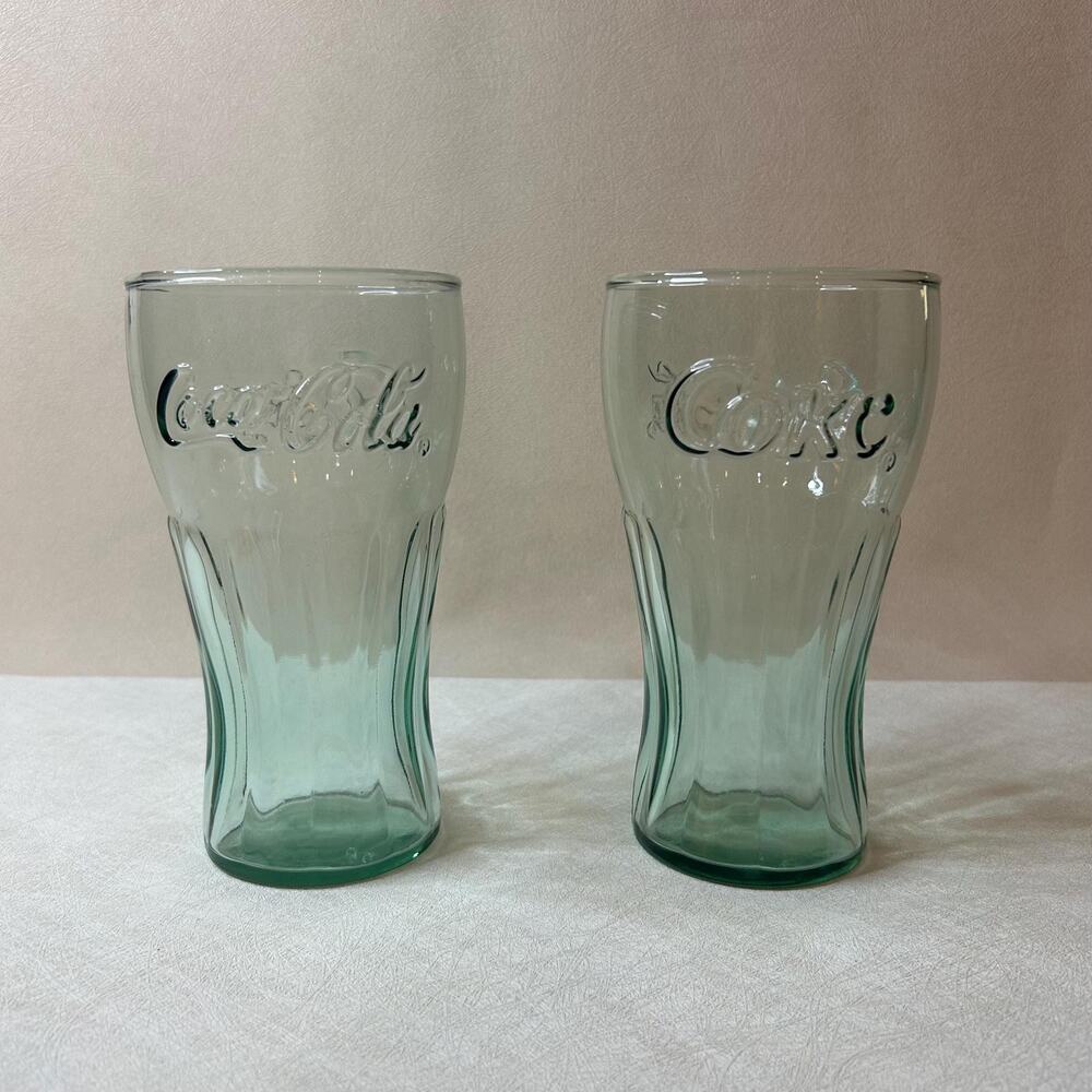 Vintage Georgia Green Coca Cola Coke Embossed Glass Tumblers Set of 2
